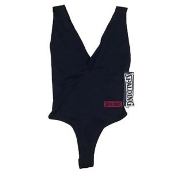 SPALDING PEACOAT BLUE PLUNGE DEEP V-NECK SEAMLESS BODYSUIT SIZE MEDIUM NWT - Picture 4 of 13